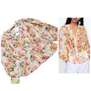 New ZARA Floral Print Chiffon Blouse size S
